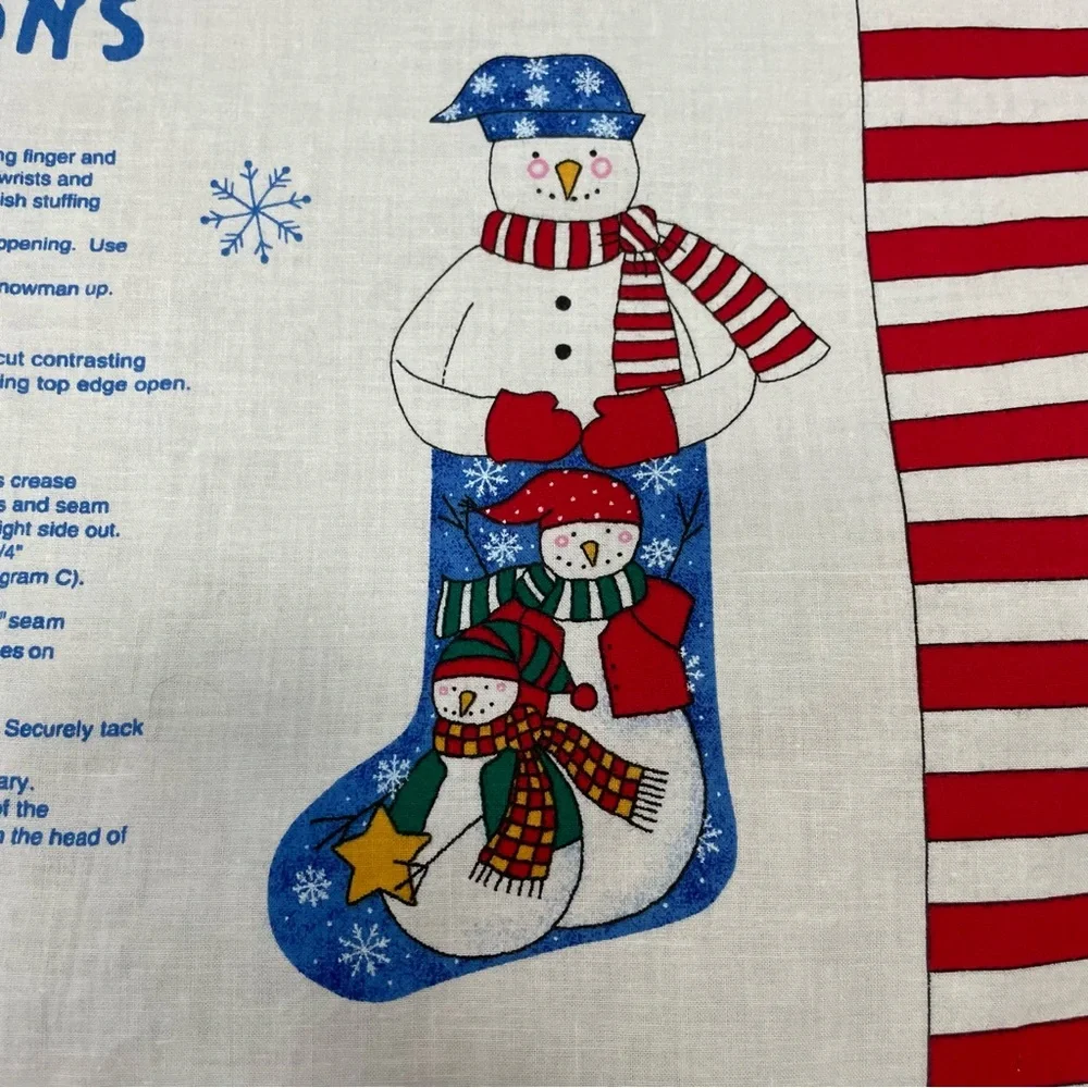 Vintage Cut and Sew Christmas Stocking 3-D Snowman Snow Buddies Kid Project #K23